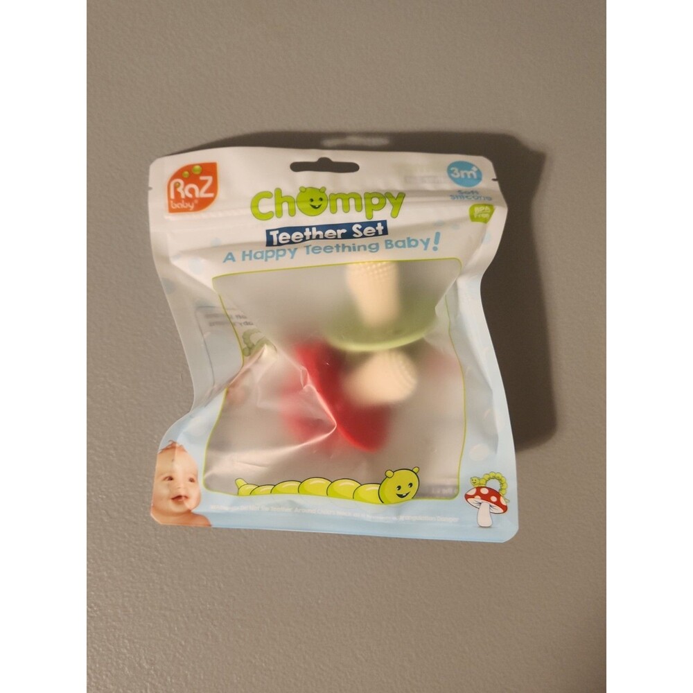RaZbaby Soft Silicone Infant Baby 3M+ Teether Toy 2 Pack Green Red BPA Free